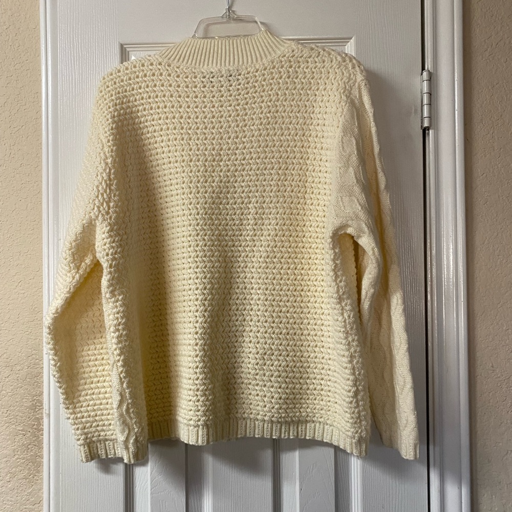 Vintage Baxter & Wells Size Large Ivory Cream Cable Knit Crew Neck Sweater - Picture 7 of 14
